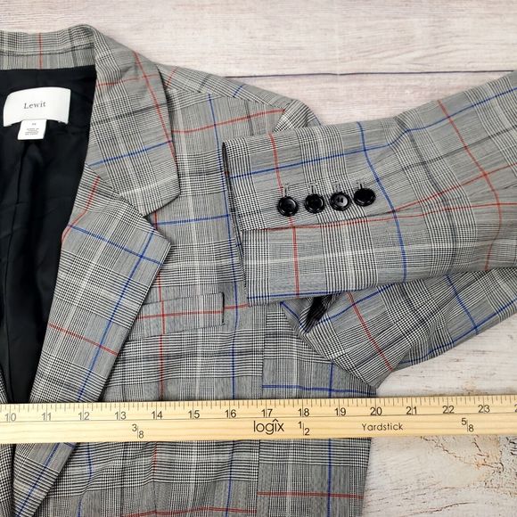 Lewit Women's Plaid Wool 1-Button Blazer Size 12 - Picture 9 of 12